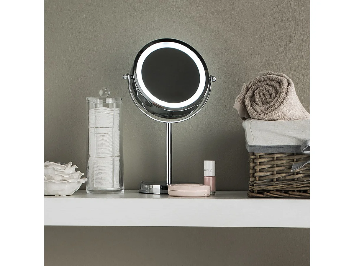 Miroir grossissant en métal inox à LED