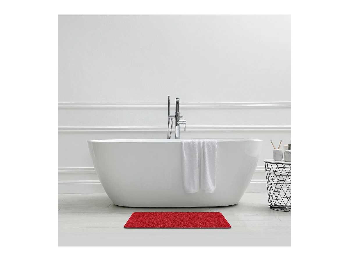 Tapis de bain uni en polyester rouge 50x80cm