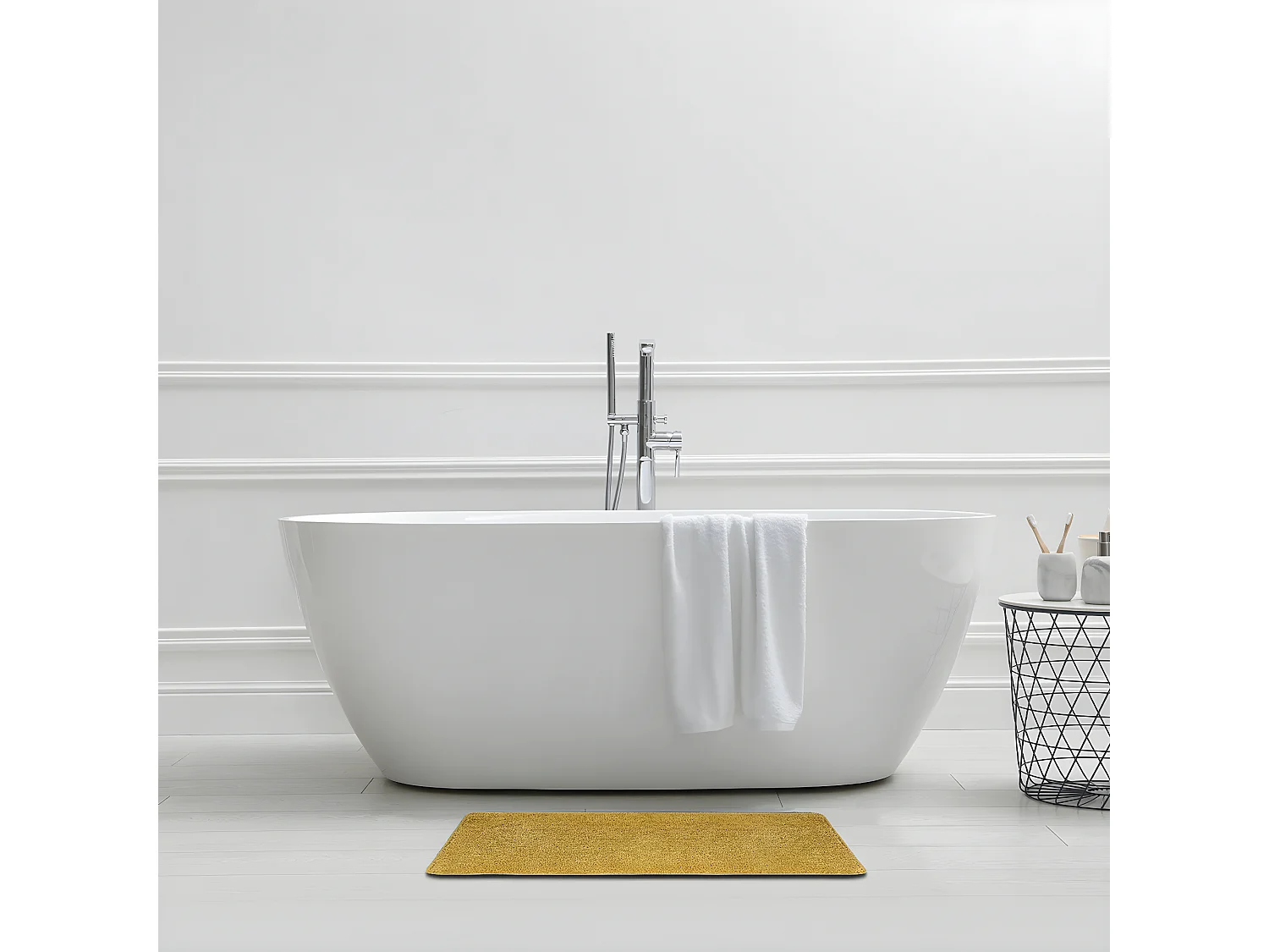 Tapis de bain uni en polyester miel 50x80cm