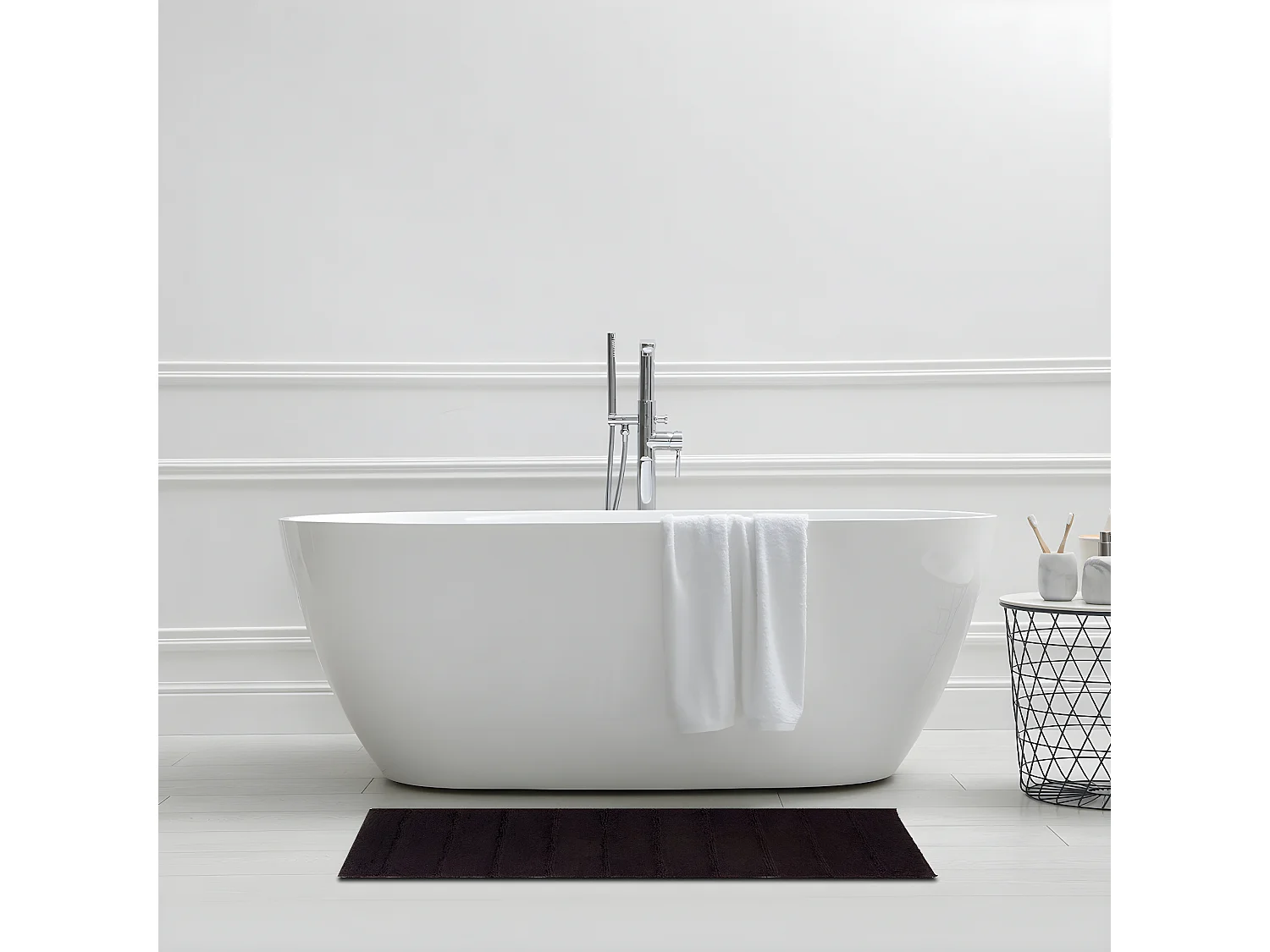 Tapis de bain rectangulaire en coton uni tonka 60x120cm