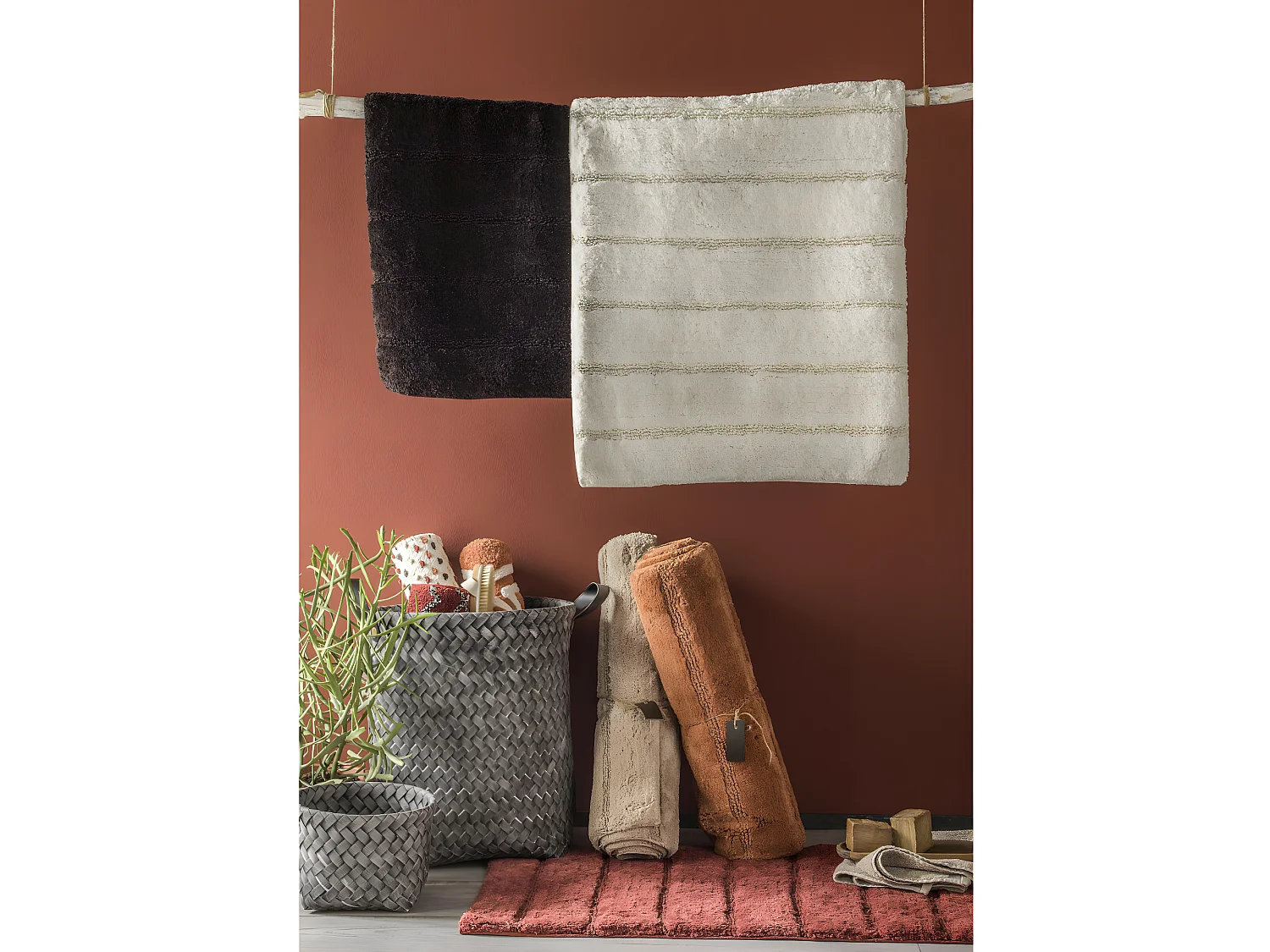 Tapis de bain rectangulaire en coton uni tonka 60x120cm