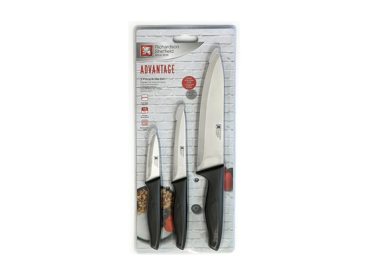 Advantage - Set di 3 coltelli : spelucchino, coltello multiuso e coltello da chef