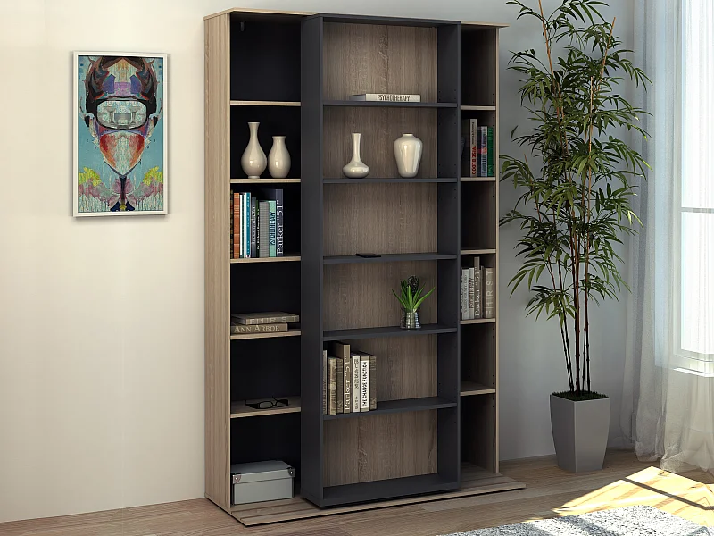 Biblioteca de correr com 18 nichos natural e antracite - PRALI