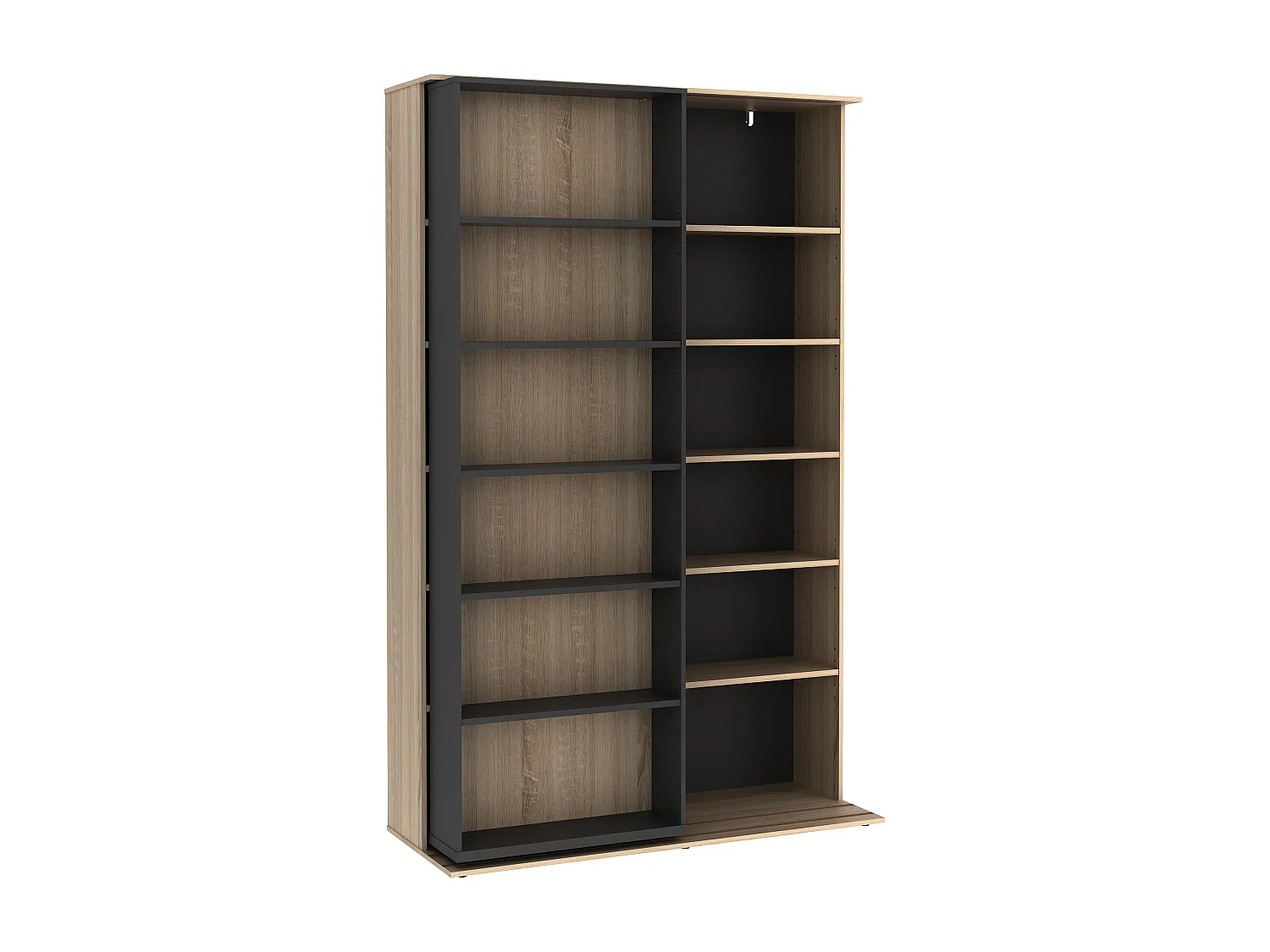 Bibliothèque coulissante avec 18 niches - Naturel et anthracite - PRALI