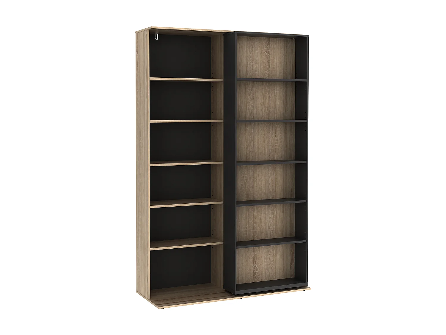 Bibliothèque coulissante avec 18 niches - Naturel et anthracite - PRALI