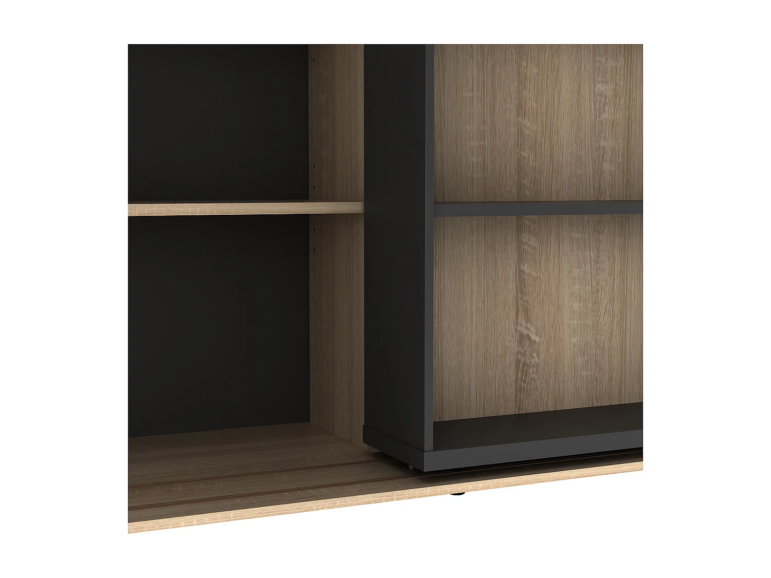 Bibliothèque coulissante avec 18 niches - Naturel et anthracite - PRALI