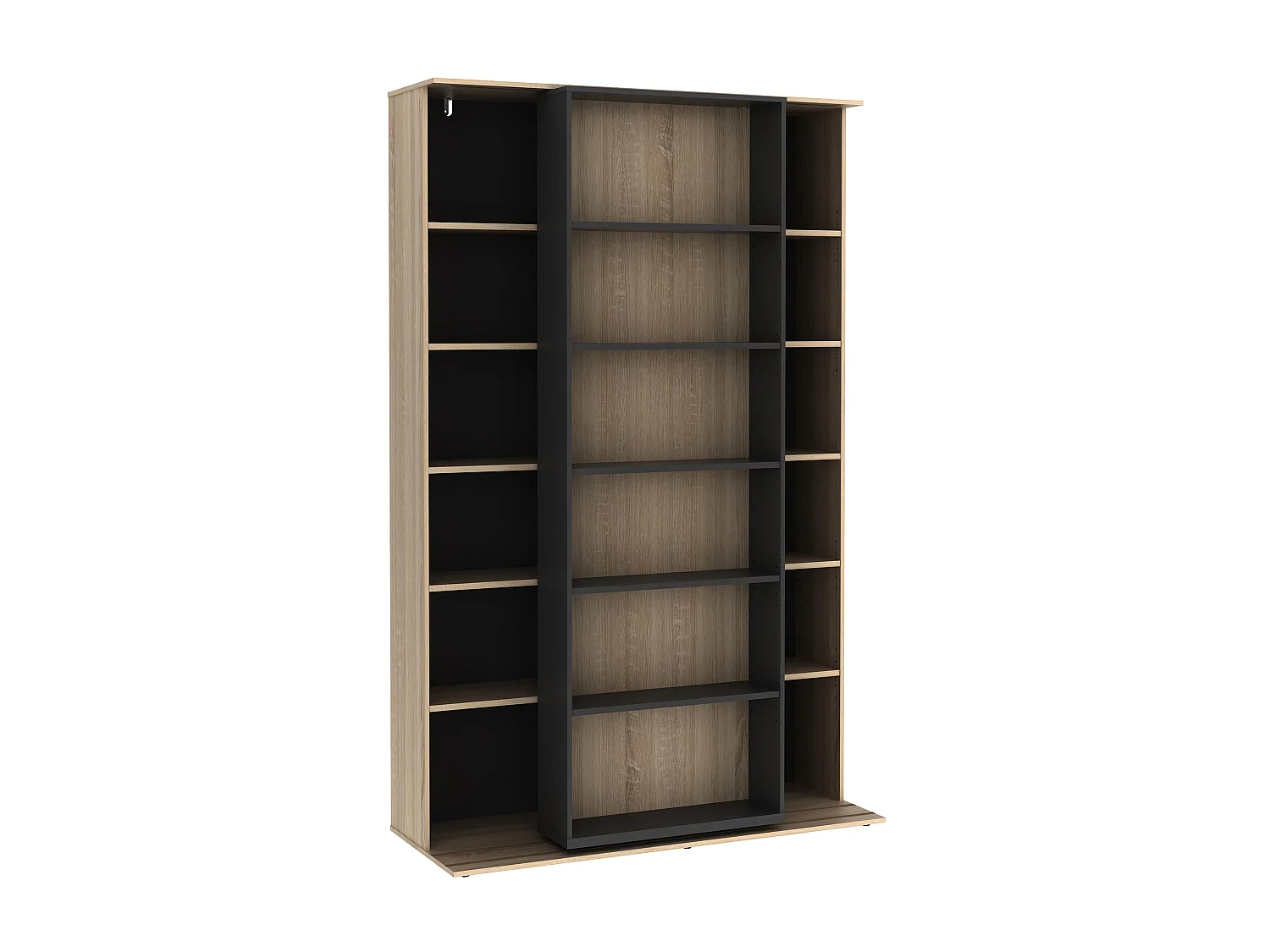 Bibliothèque coulissante avec 18 niches - Naturel et anthracite - PRALI