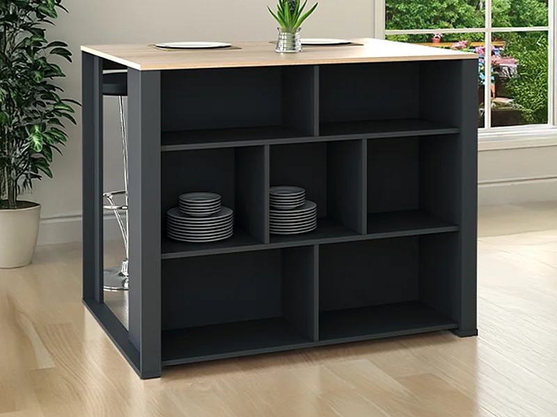 Ilot central de cuisine avec 7 niches - Naturel et anthracite - OPOLE