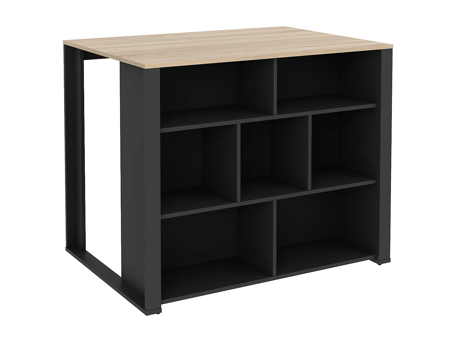Ilot central de cuisine avec 7 niches - Naturel et anthracite - OPOLE