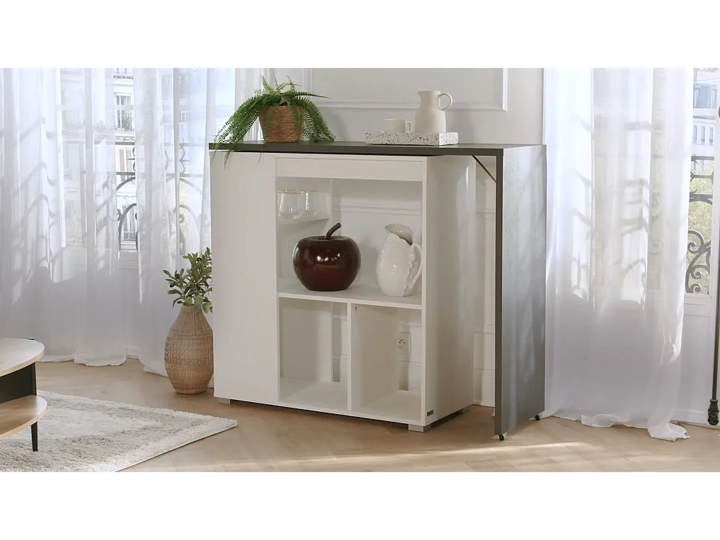 Mueble de bar pivotante con compartimentos - Natural y antracita - SATURNE