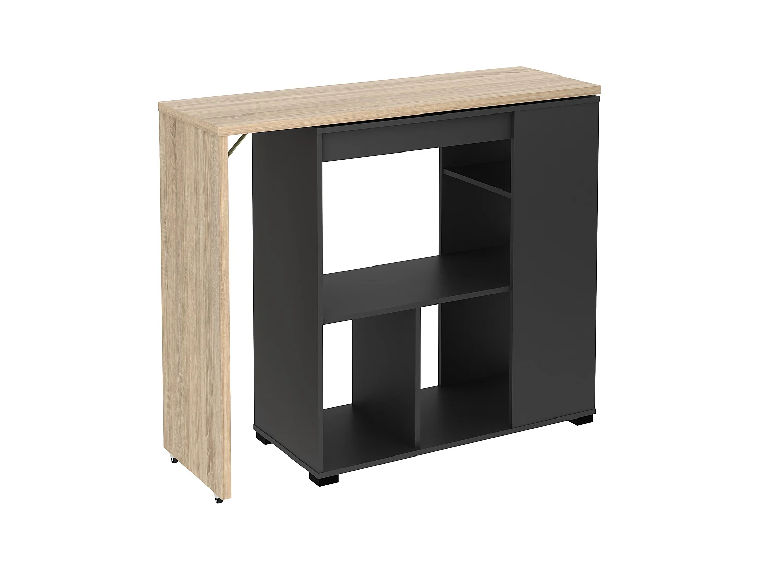 Mueble de bar pivotante con compartimentos - Natural y antracita - SATURNE