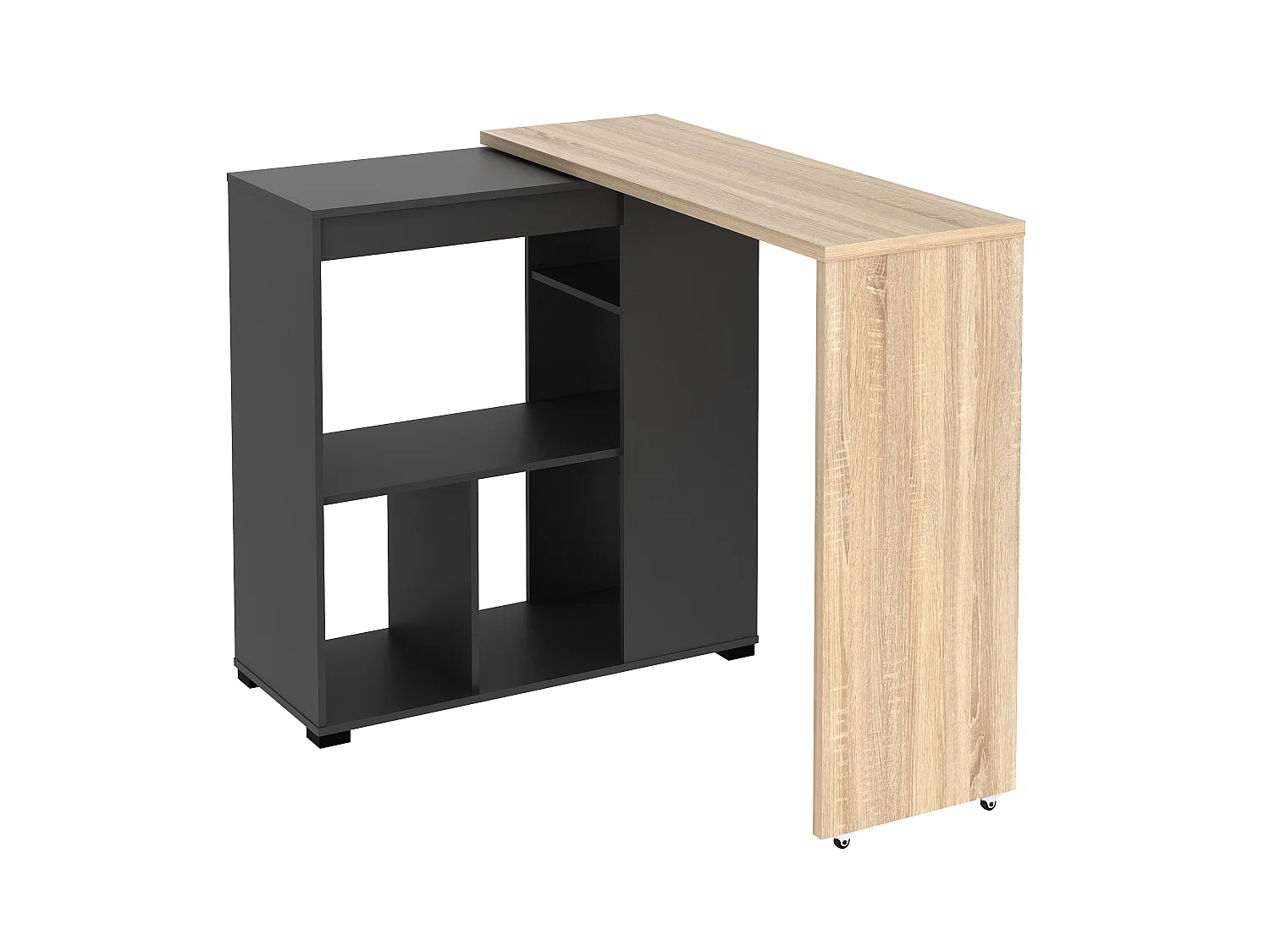 Mueble de bar pivotante con compartimentos - Natural y antracita - SATURNE