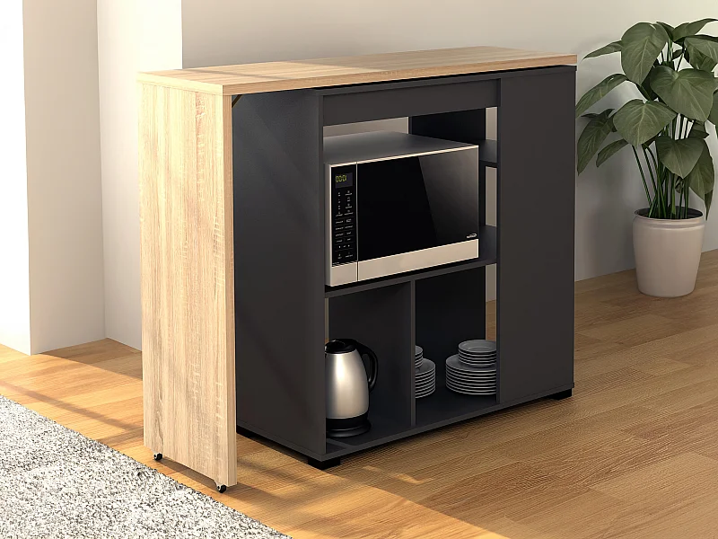 Meuble de bar pivotant avec rangements - Naturel et anthracite - SATURNE