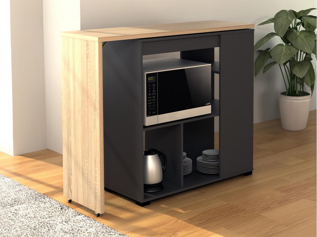 Mueble de bar pivotante con compartimentos - Natural y antracita - SATURNE