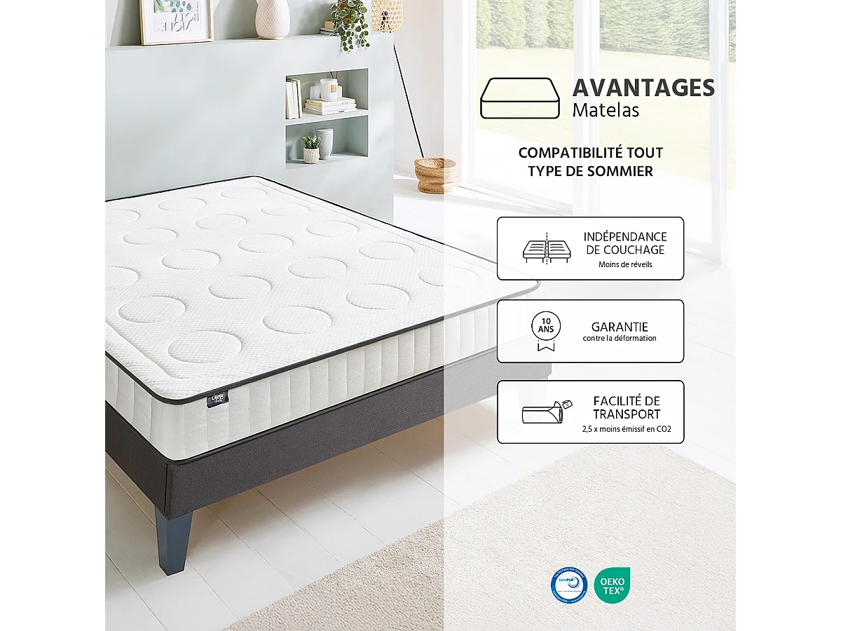 Matelas Cristal - Mémoire de forme - Densité 40 kg/m³ - 18 cm - 90x200 cm