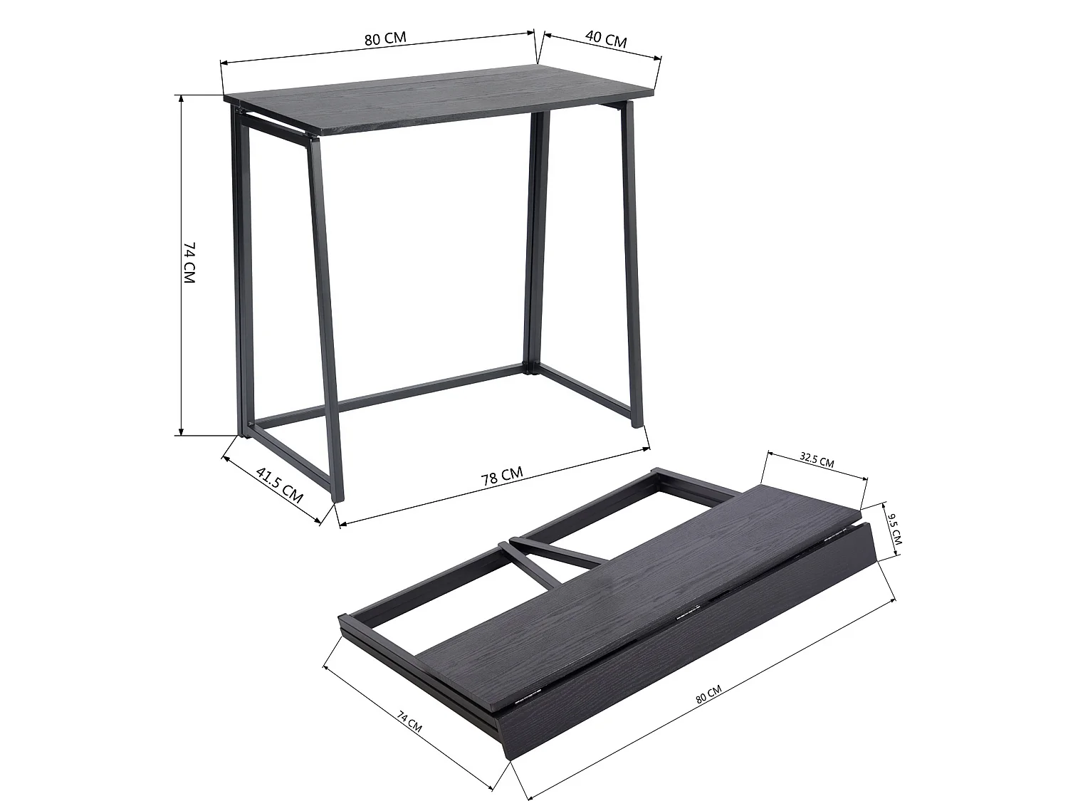 Bureau Pliable Noir Style Industriel,ASCOLI