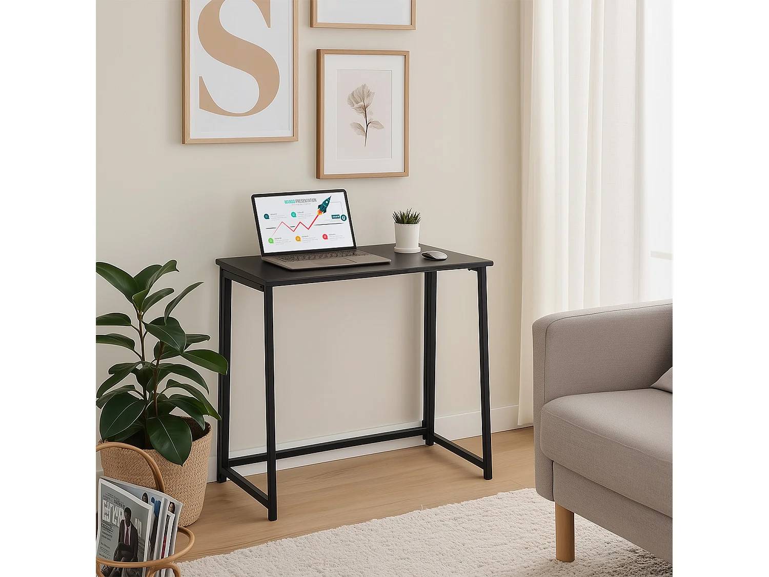 Bureau Pliable Noir Style Industriel,ASCOLI