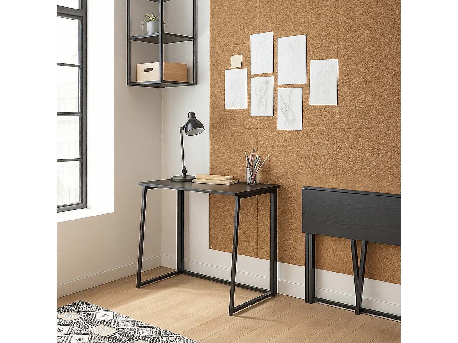 Bureau Pliable Noir Style Industriel,ASCOLI