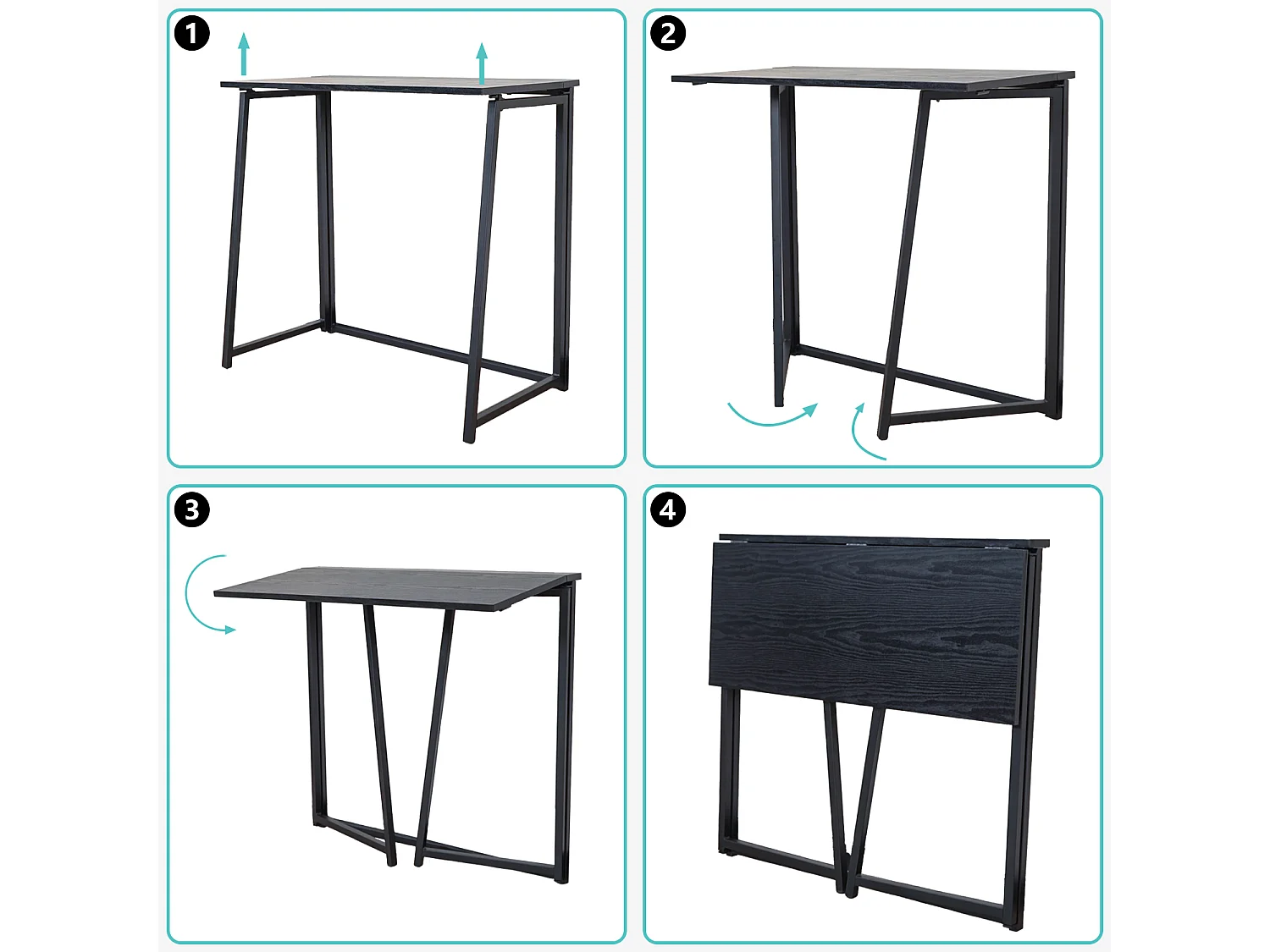 Bureau Pliable Noir Style Industriel,ASCOLI