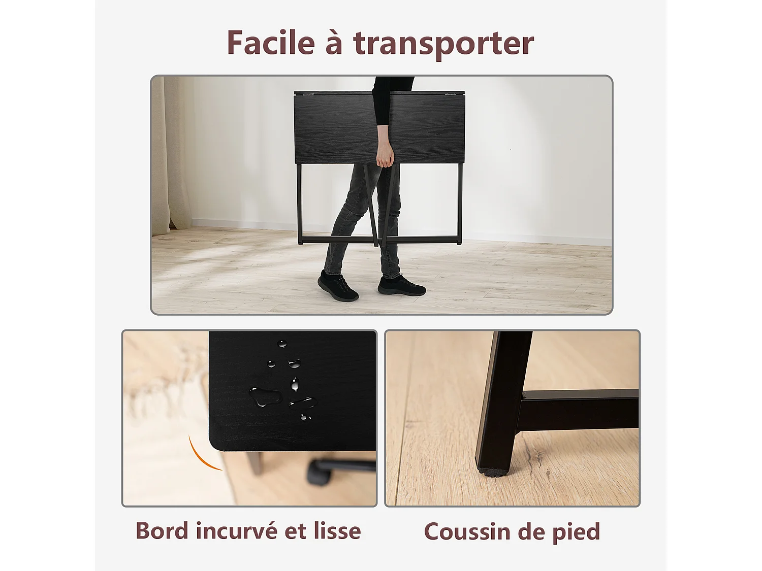 Bureau Pliable Noir Style Industriel,ASCOLI