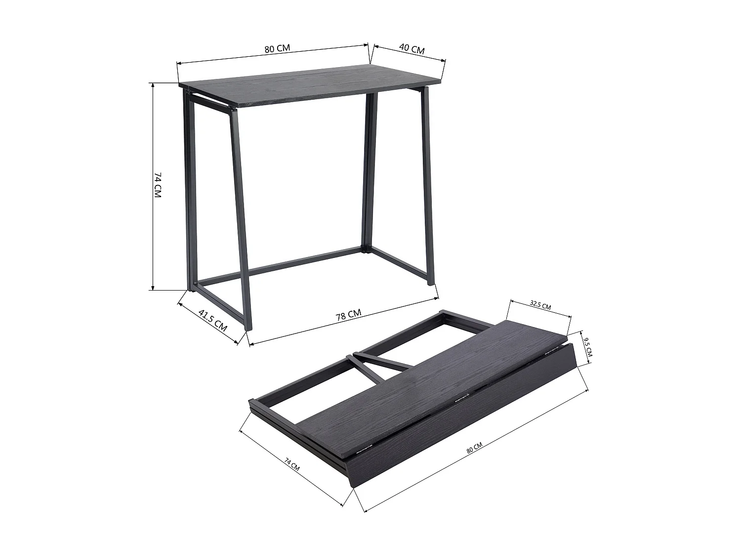 Bureau Pliable Noir Style Industriel,ASCOLI