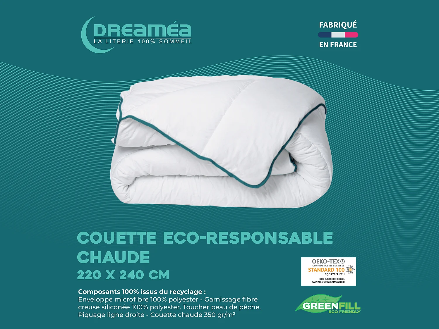 Pack Couette chaude 220 x 240 cm + 2 oreillers 60 x 60 cm recyclés de DREAMEA - ROSA