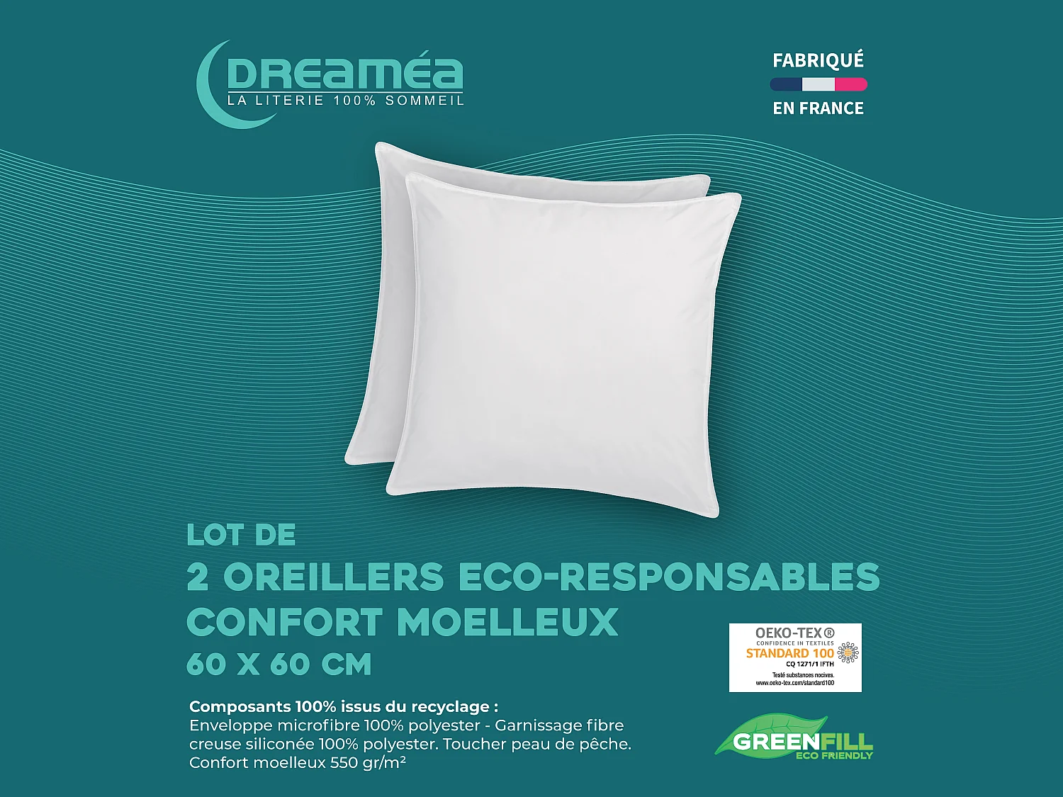 Pack Couette chaude 220 x 240 cm + 2 oreillers 60 x 60 cm recyclés de DREAMEA - ROSA