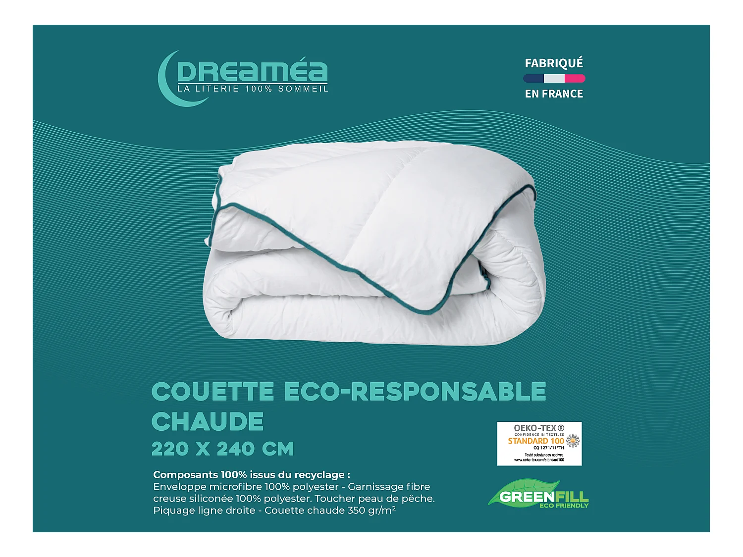 Pack Couette chaude 220 x 240 cm + 2 oreillers 60 x 60 cm recyclés de DREAMEA - ROSA