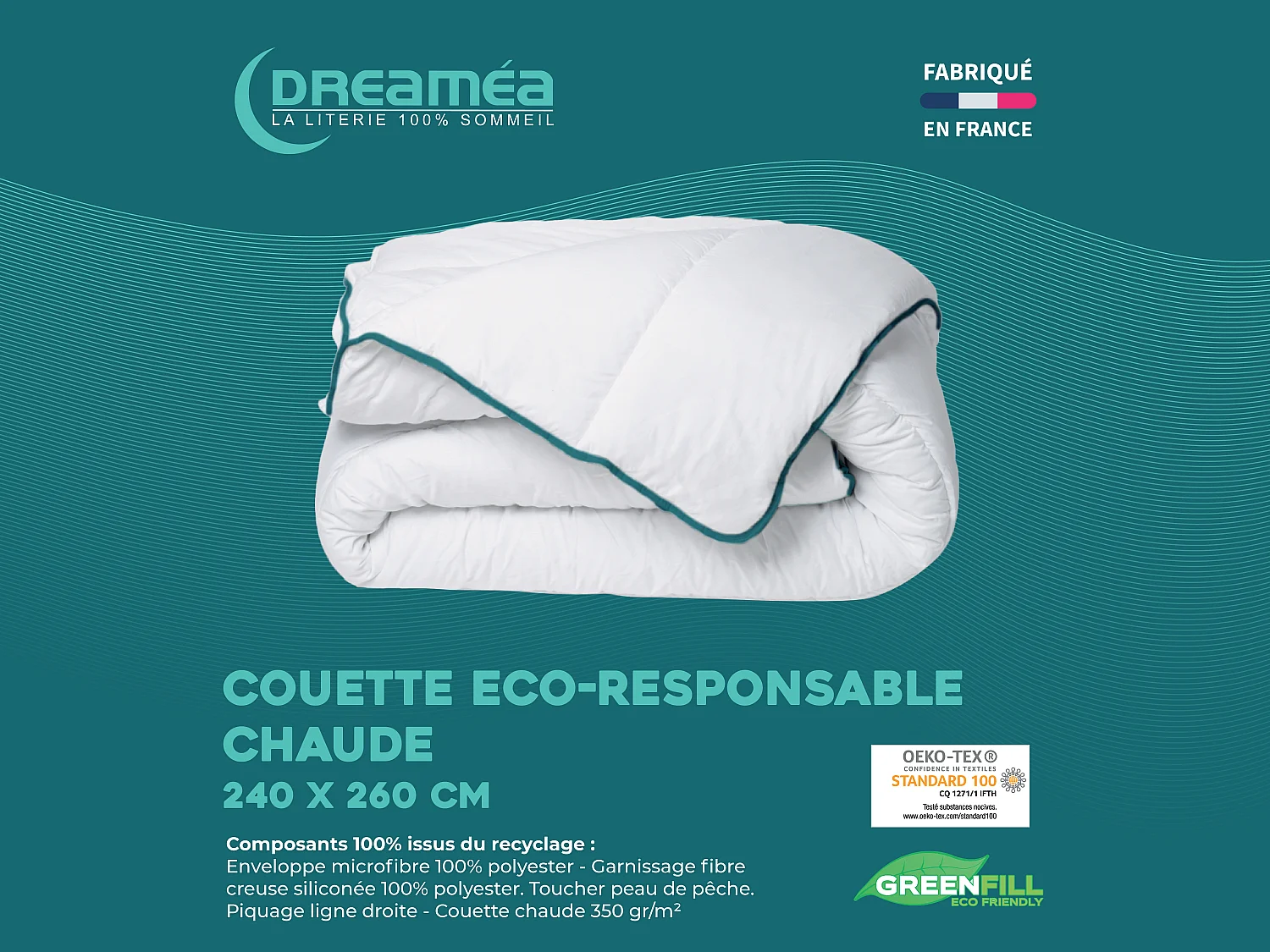 Pack Couette chaude 240 x 260 cm + 2 oreillers 60 x 60 cm recyclés de DREAMEA - ROSA