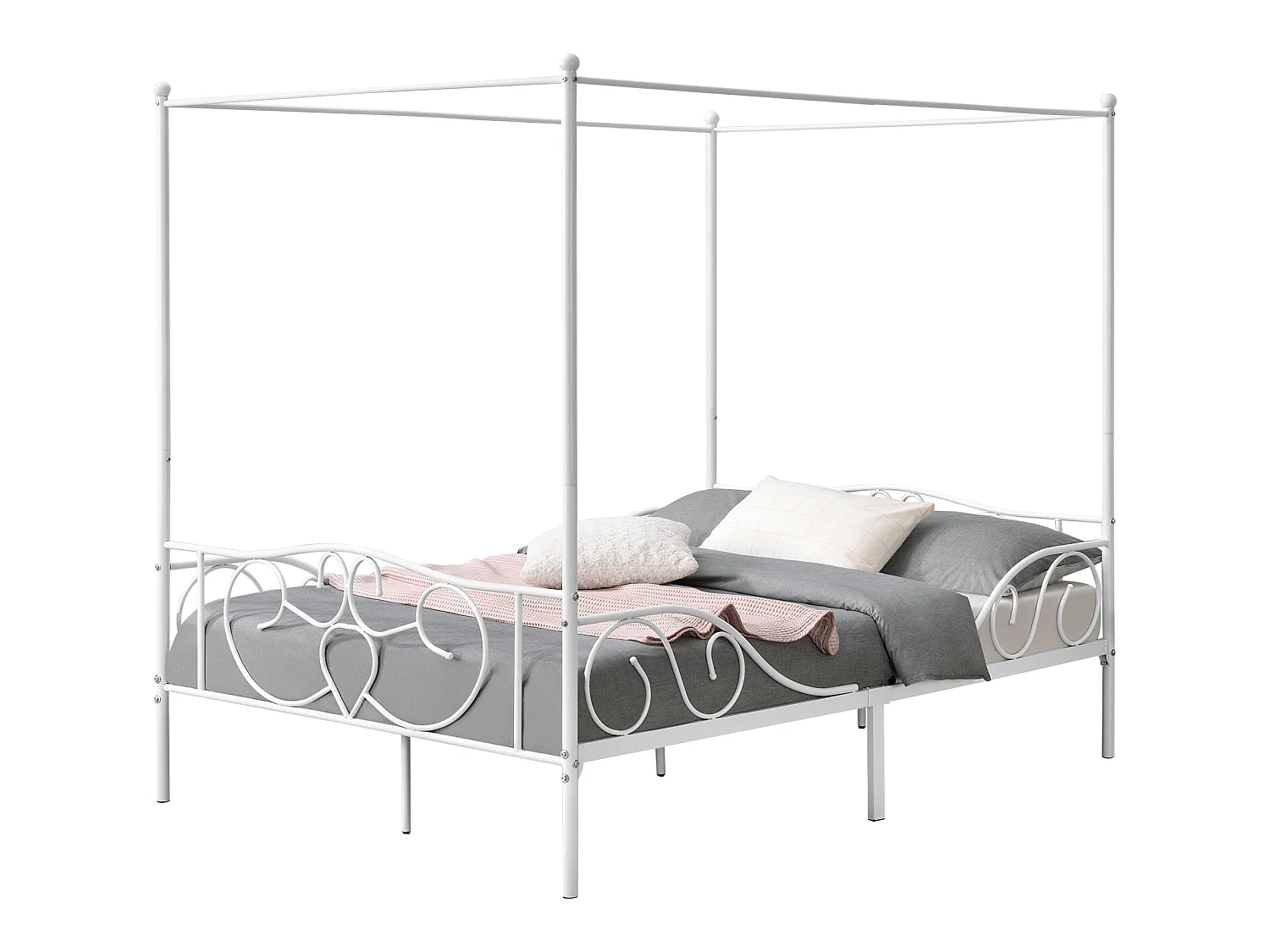 Lit Double à Baldaquin Finström en Métal 140 x 200 cm Blanc Mat [en.casa]