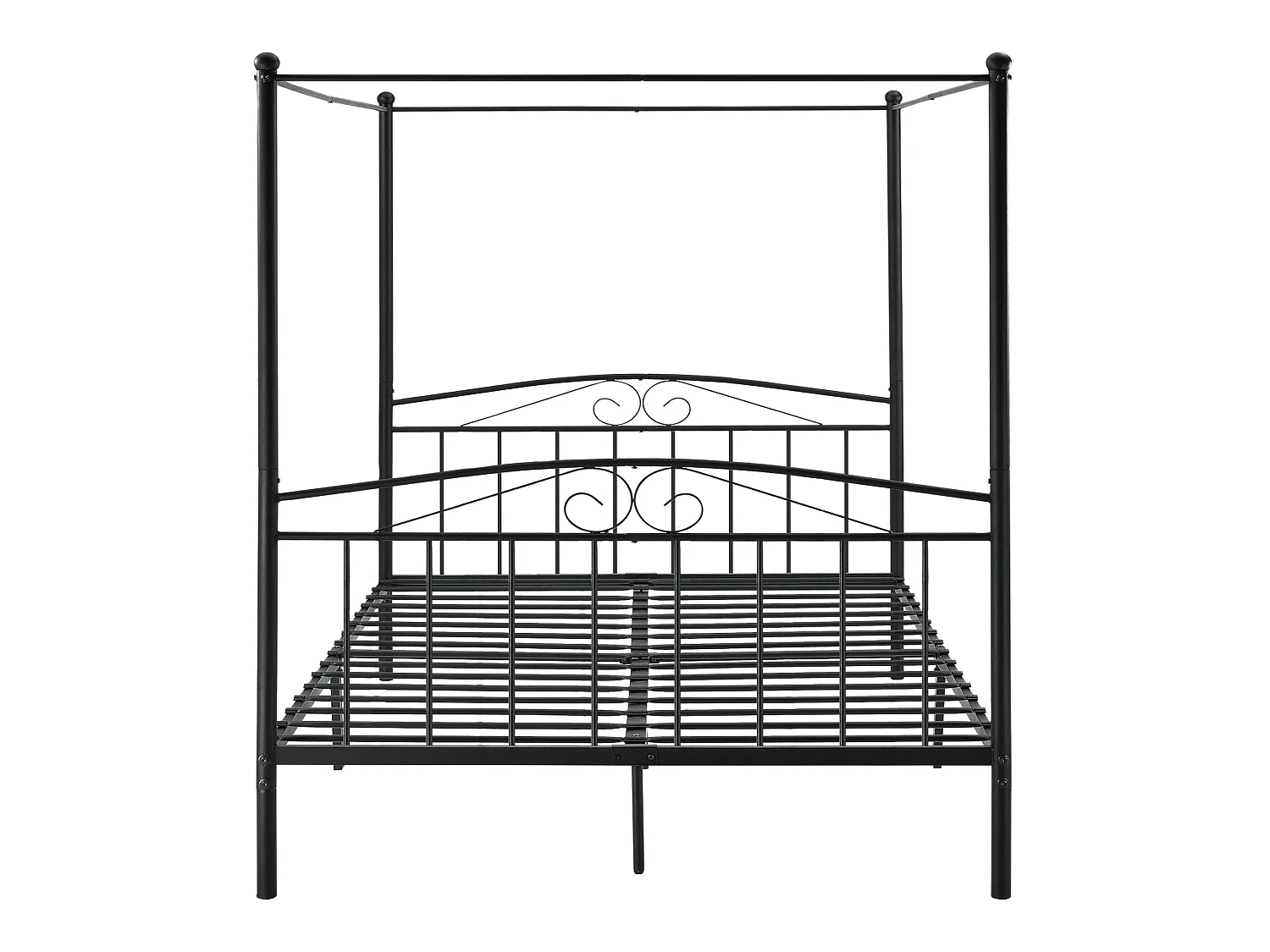 Cadre de Lit Double Lathi Baldaquin Métal 180 x 200 cm Noir Mat [en.casa]