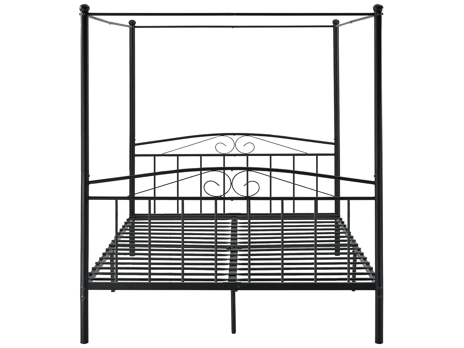 Cadre de Lit Double Lathi Baldaquin Métal 180 x 200 cm Noir Mat [en.casa]