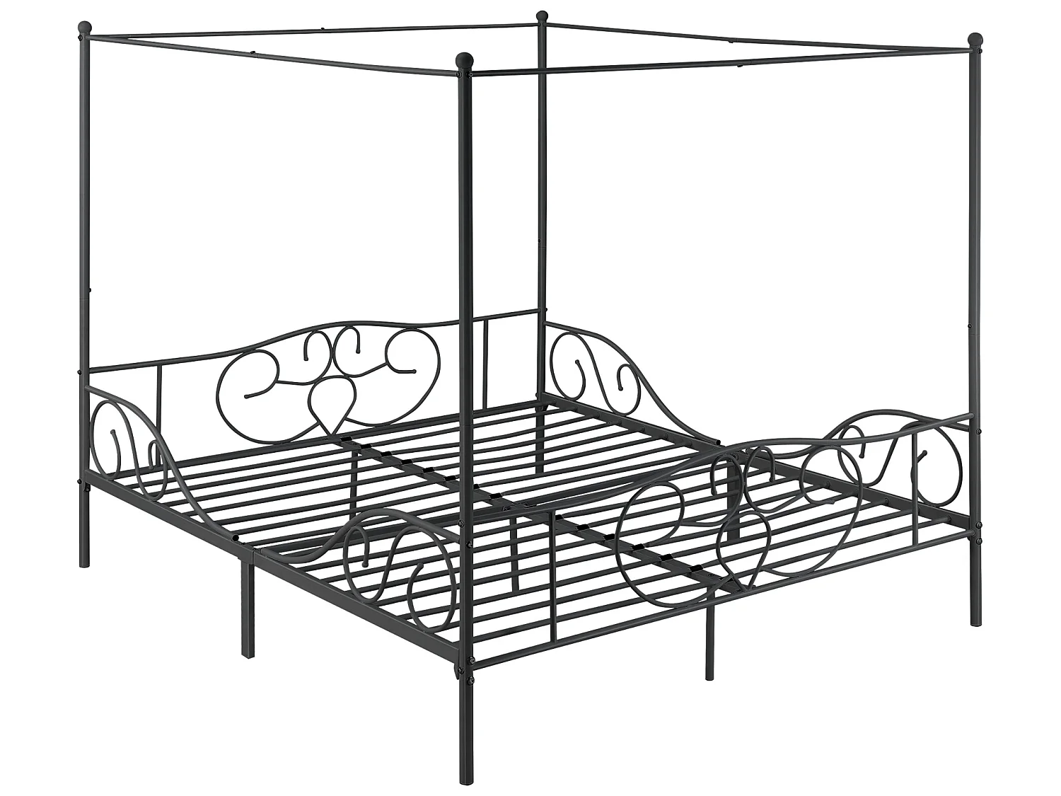 Lit Double à Baldaquin Finström en Métal 180 x 200 cm Noir Mat [en.casa]