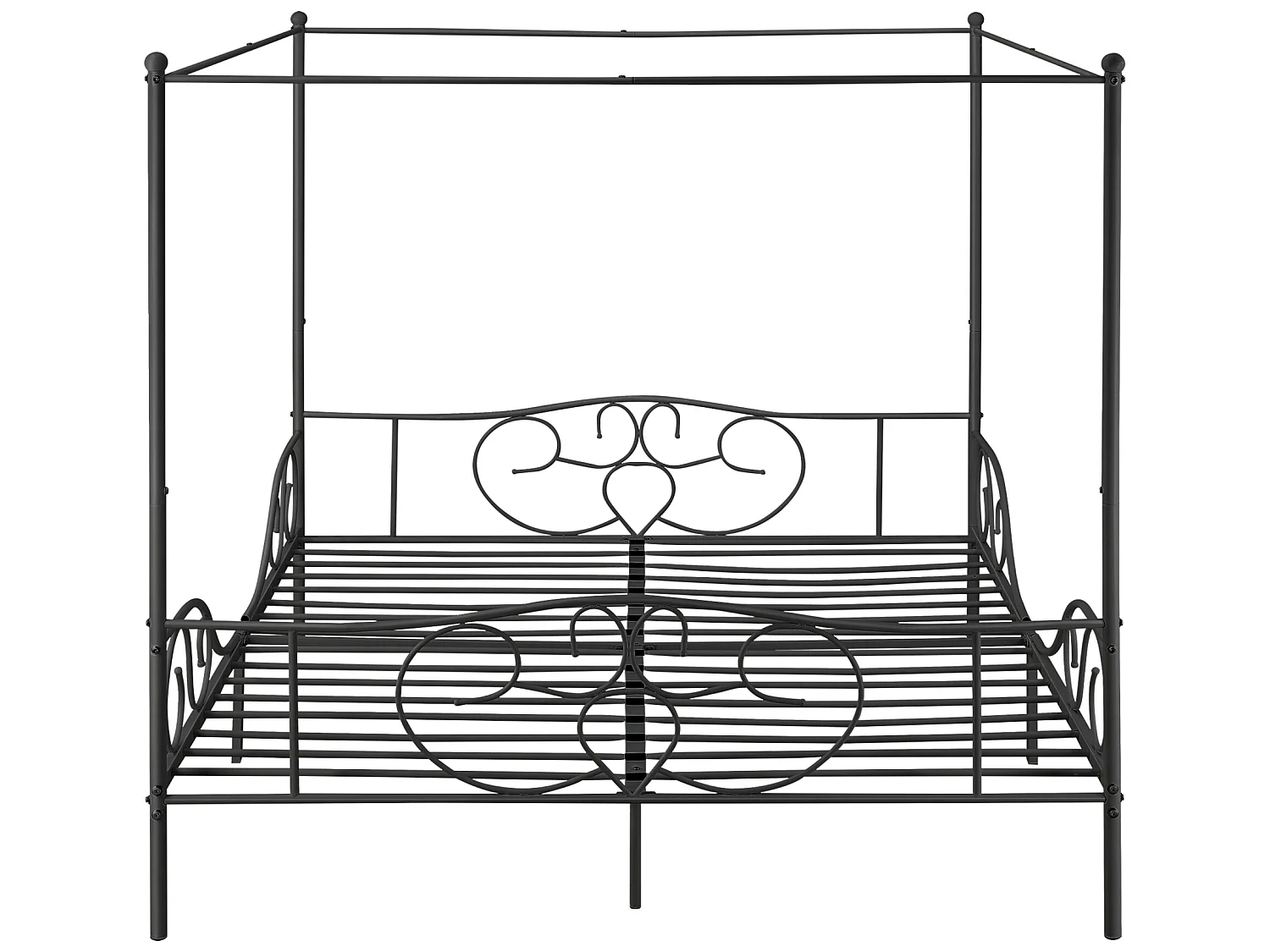 Lit Double à Baldaquin Finström en Métal 180 x 200 cm Noir Mat [en.casa]