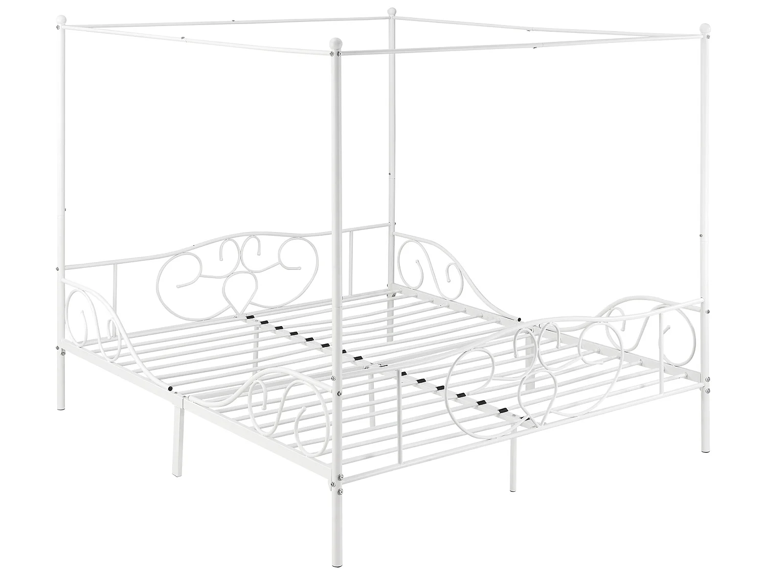 Lit Double à Baldaquin Finström en Métal 180 x 200 cm Blanc Mat [en.casa]