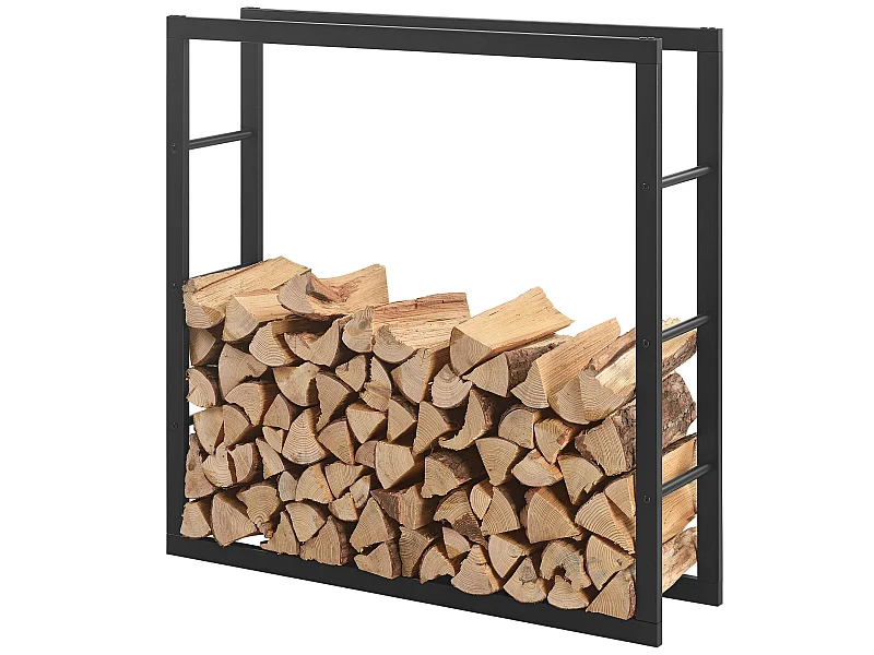 Porte-Bûches Range-Bûches pour Bois de Chauffage Intérieur Extérieur Acier Laqué 100 x 100 x 25 cm Noir [en.casa]