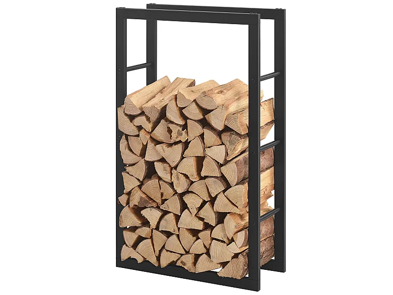 Porte-Bûches Range-Bûches pour Bois de Chauffage Intérieur Extérieur Acier Laqué 60 x 100 x 25 cm Noir [en.casa]