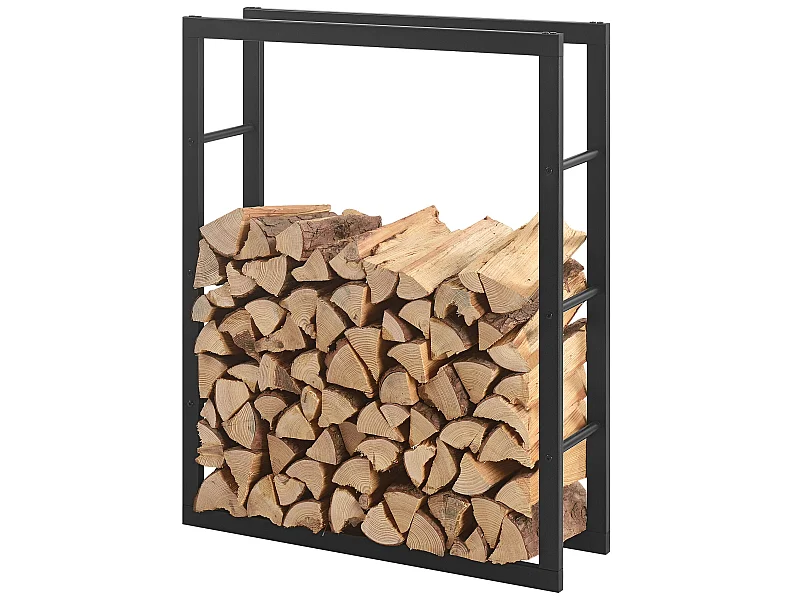 Porte-Bûches Range-Bûches pour Bois de Chauffage Intérieur Extérieur Acier Laqué 80 x 100 x 25 cm Noir [en.casa]