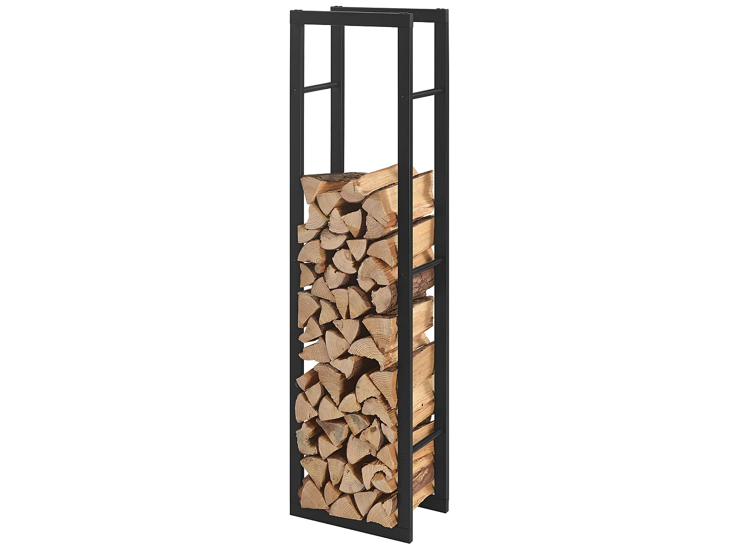Porte-Bûches Range-Bûches pour Bois de Chauffage Intérieur Extérieur Acier Laqué 40 x 150 x 25 cm Noir [en.casa]