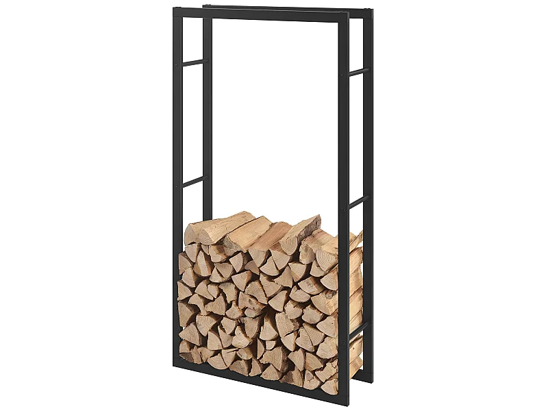 Porte-Bûches Range-Bûches pour Bois de Chauffage Intérieur Extérieur Acier Laqué 80 x 150 x 25 cm Noir [en.casa]