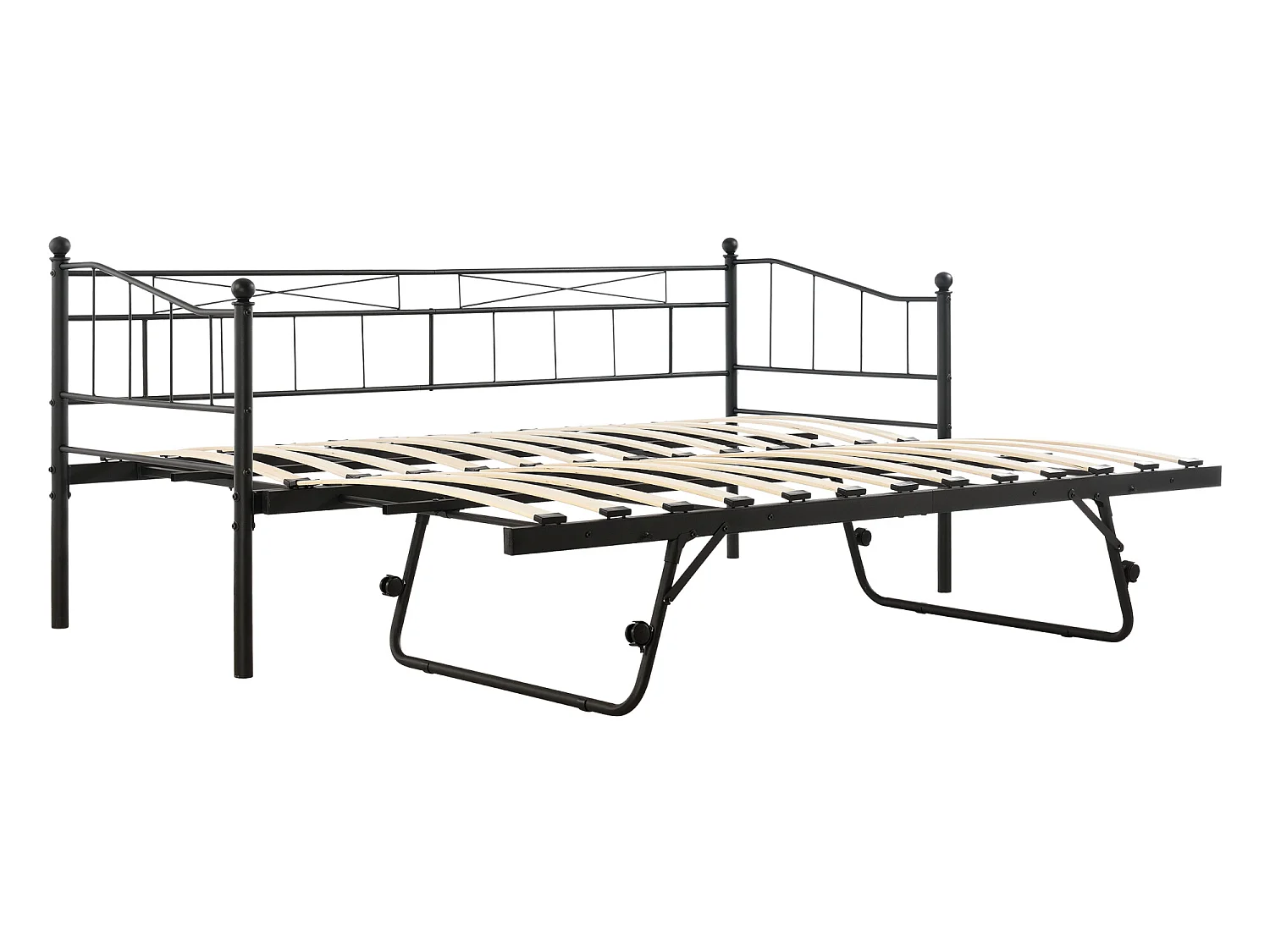 Cadre de Lit Gigogne en Métal Sommier à Lattes  Acier Laqué 90 x 200 cm Noir Mat [en.casa]