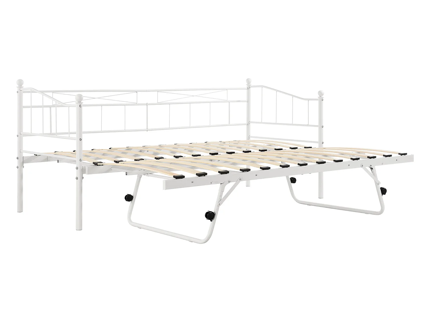 Cadre de Lit Gigogne en Métal Sommier à Lattes  Acier Laqué 90 x 200 cm Blanc Mat [en.casa]