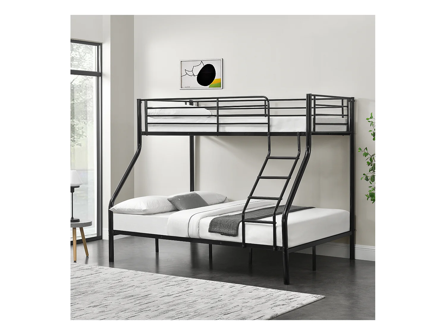 Cadre de lit superposé métal pour 3 Personnes 210 x 148 x 168cm Noir [neu.haus]
