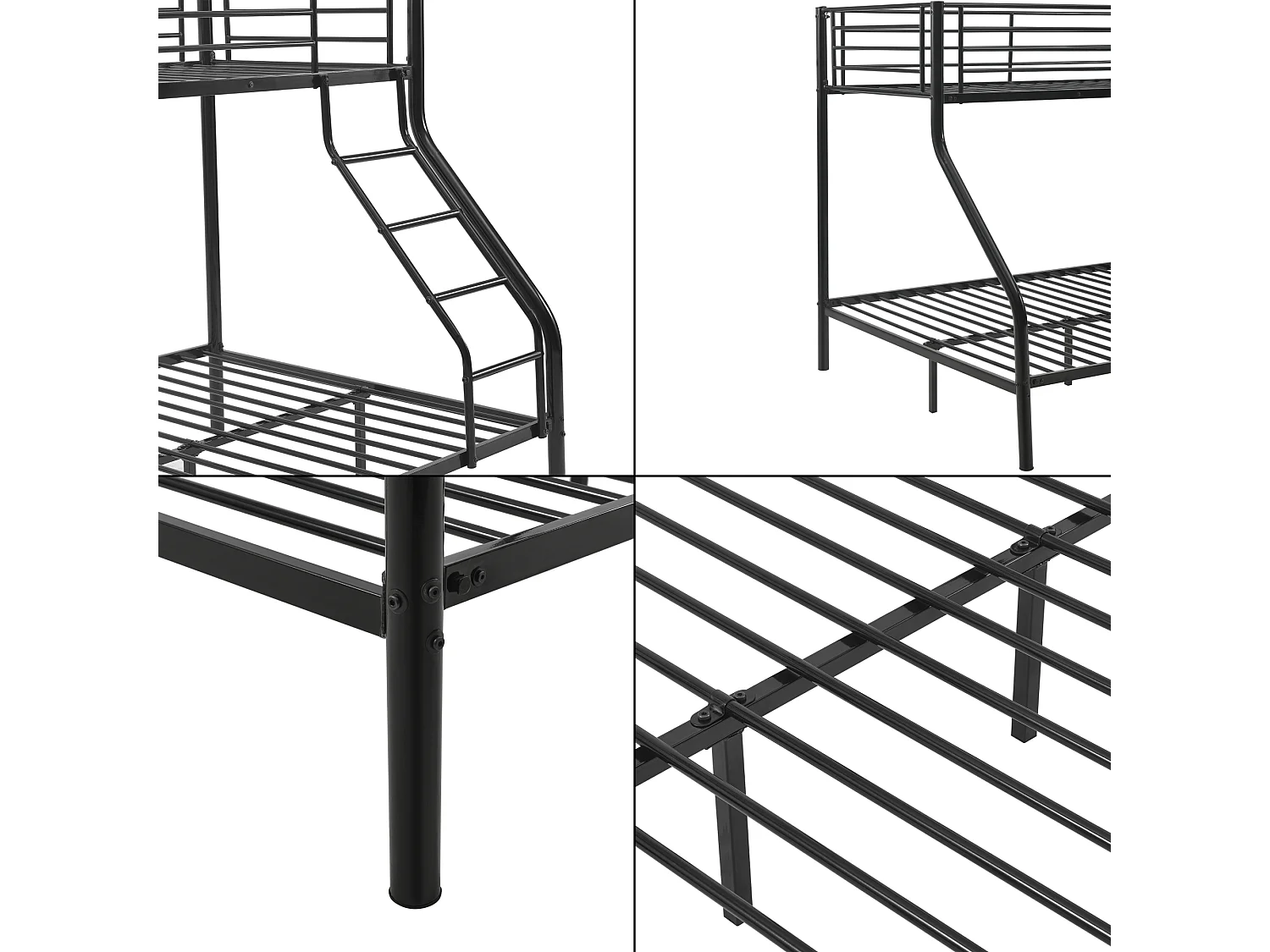 Cadre de lit superposé métal pour 3 Personnes 210 x 148 x 168cm Noir [neu.haus]