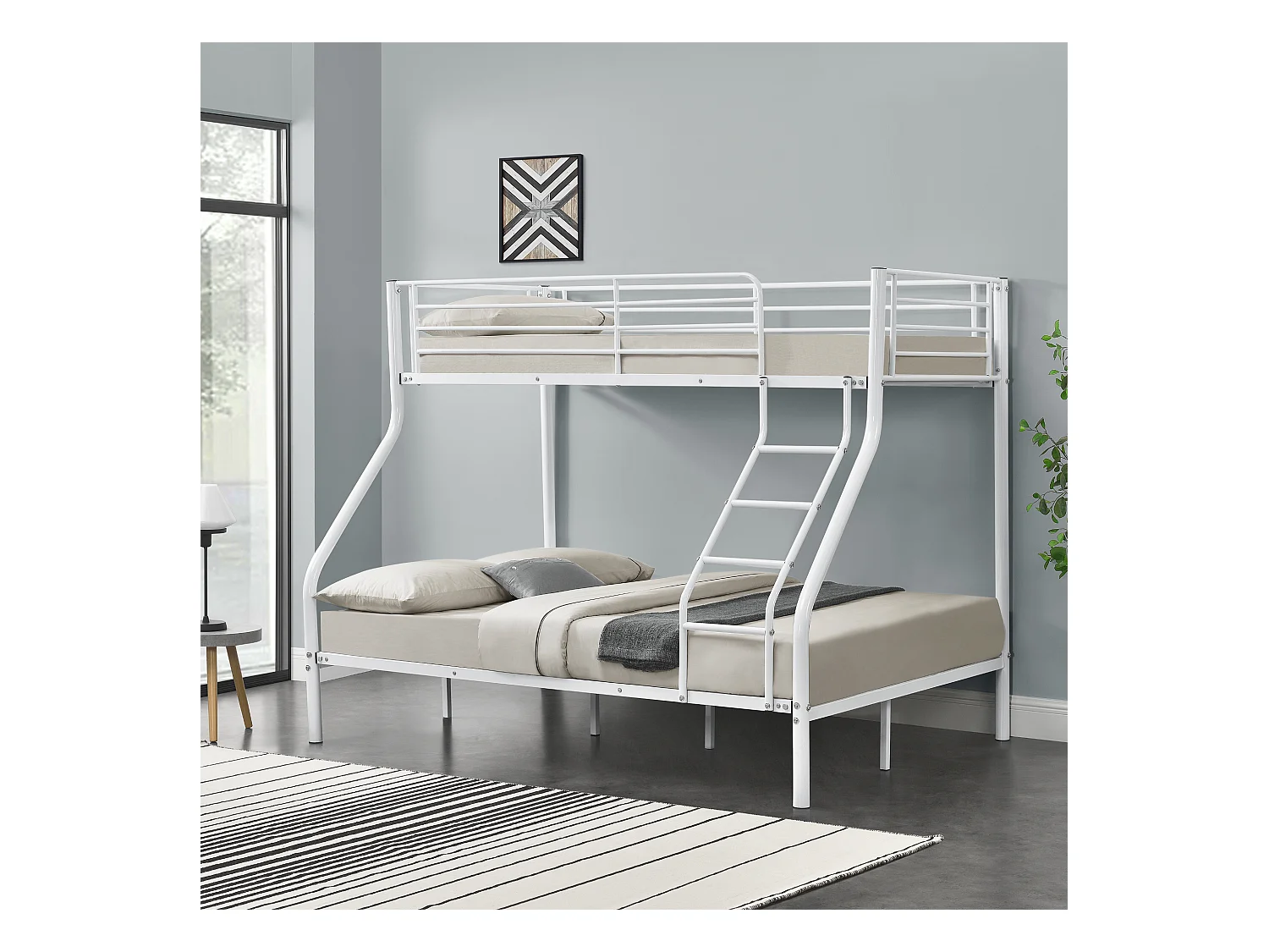 Cadre de lit superposé métal pour 3 Personnes 210 x 148 x 168cm Blanc [neu.haus]