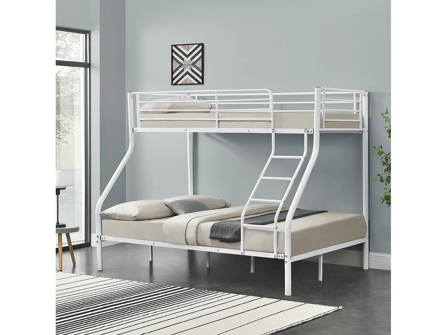 Cadre de lit superposé métal pour 3 Personnes 210 x 148 x 168cm Blanc [neu.haus]