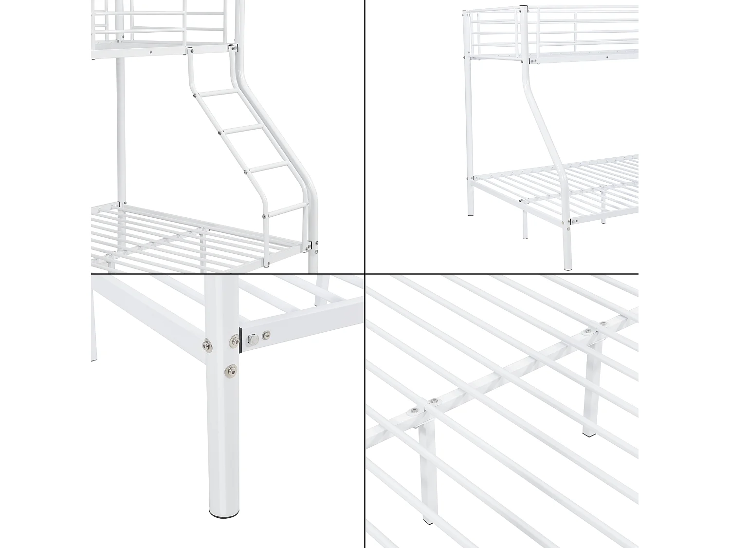 Cadre de lit superposé métal pour 3 Personnes 210 x 148 x 168cm Blanc [neu.haus]