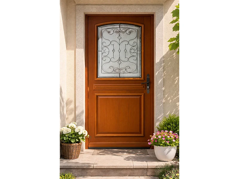 Porte D'entrée Bois Vitrée Perault, H.215xl.90 Côte Tableau P. Gauche Gd Menuiseries