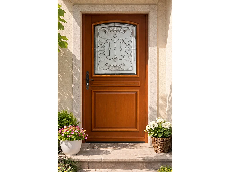 Porte D'entrée Bois Vitrée Perault, H.215xl.90 Côte Tableau P.droit Gd Menuiseries