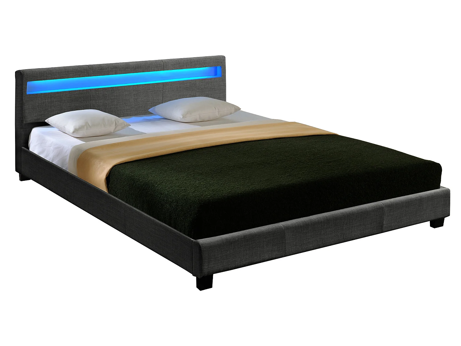 Lit Double Rembourré Design_LED Sommier à Lattes Polyester 180 x 200 cm Gris Foncé Corium